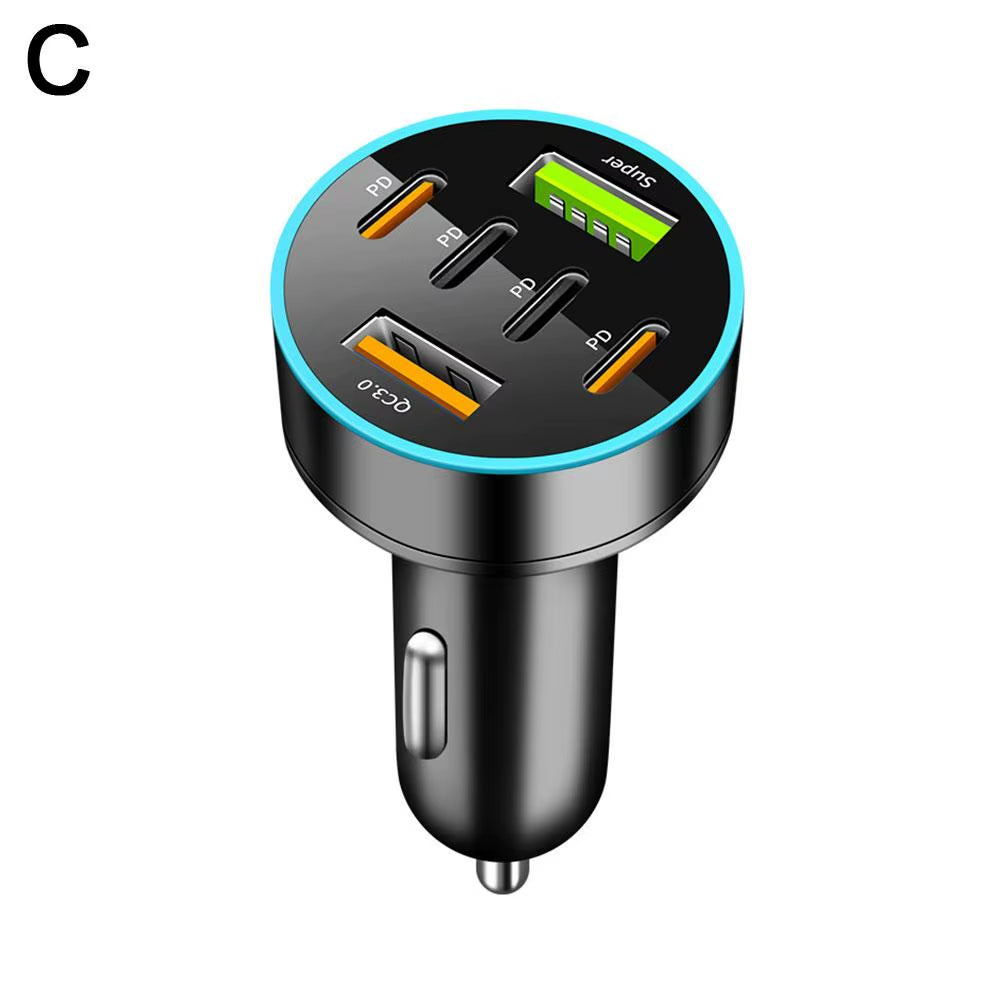 Digital Display Car Charger with 4 USB Ports and 66W Fast Charging PD Adapter for Mobile Phones