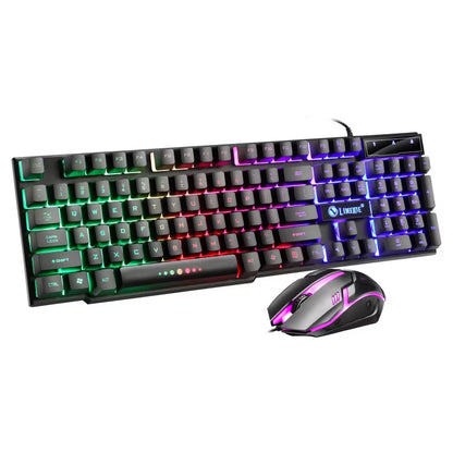 USB Wired Gaming Keyboard and Mouse Set with Rainbow LED Backlighting for PC - Gamer Combo Kit for Home and Office Use