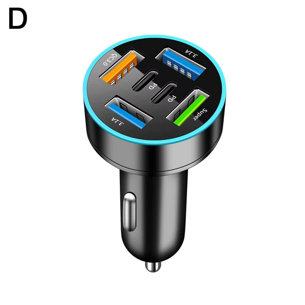 Digital Display Car Charger with 4 USB Ports and 66W Fast Charging PD Adapter for Mobile Phones