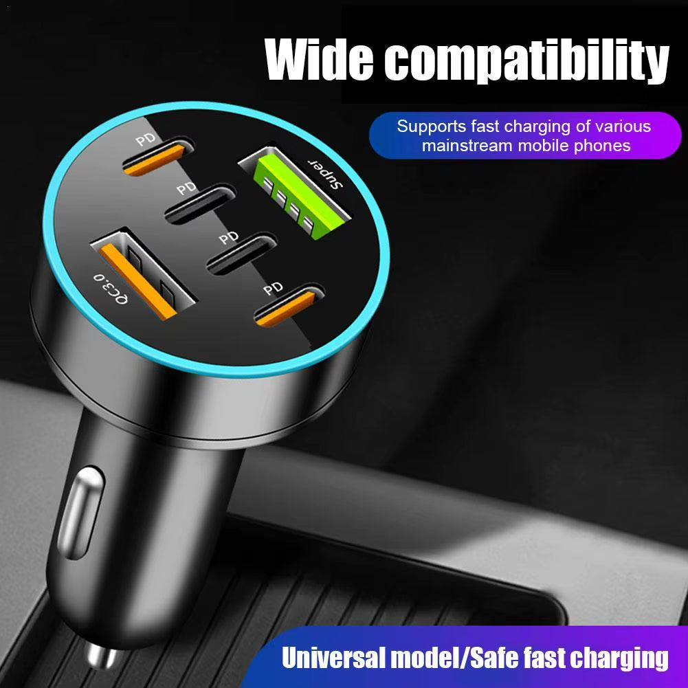 Digital Display Car Charger with 4 USB Ports and 66W Fast Charging PD Adapter for Mobile Phones