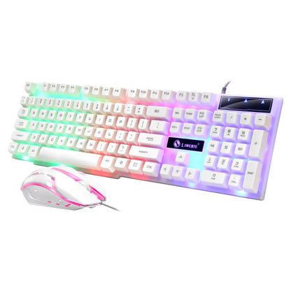 USB Wired Gaming Keyboard and Mouse Set with Rainbow LED Backlighting for PC - Gamer Combo Kit for Home and Office Use