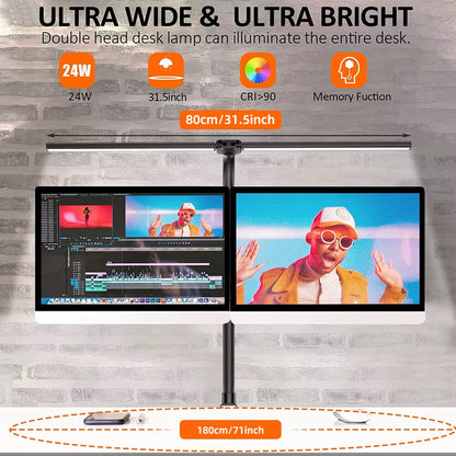 Dual-Head LED Clip-On Desk Lamp with Remote Control - Architect-Style Lighting for Home Office, Featuring 5 Color Modes and 5 Dimming Levels