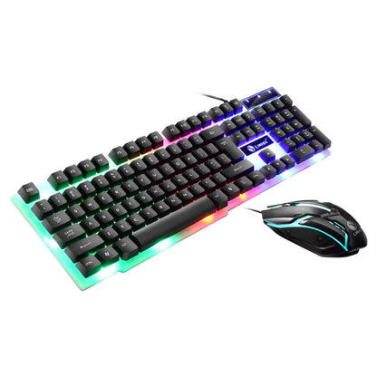 USB Wired Gaming Keyboard and Mouse Set with Rainbow LED Backlighting for PC - Gamer Combo Kit for Home and Office Use