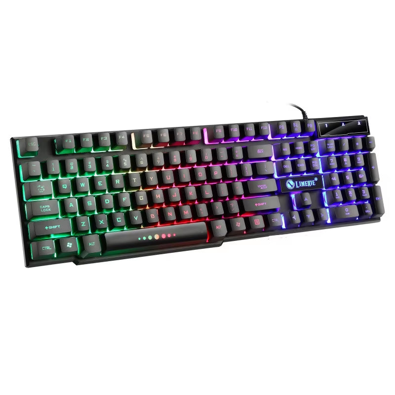 USB Wired Gaming Keyboard and Mouse Set with Rainbow LED Backlighting for PC - Gamer Combo Kit for Home and Office Use