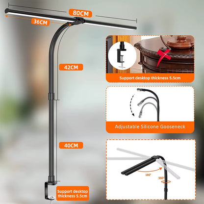Dual-Head LED Clip-On Desk Lamp with Remote Control - Architect-Style Lighting for Home Office, Featuring 5 Color Modes and 5 Dimming Levels