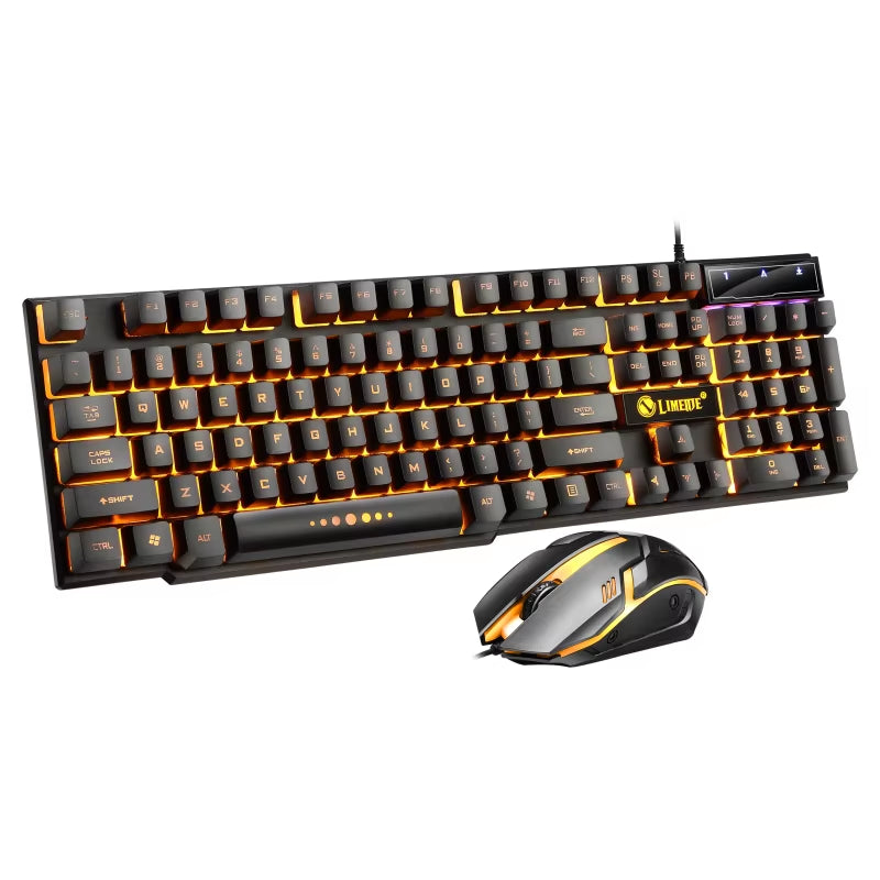 USB Wired Gaming Keyboard and Mouse Set with Rainbow LED Backlighting for PC - Gamer Combo Kit for Home and Office Use