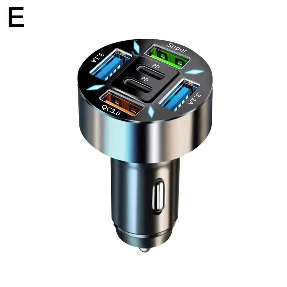 Digital Display Car Charger with 4 USB Ports and 66W Fast Charging PD Adapter for Mobile Phones