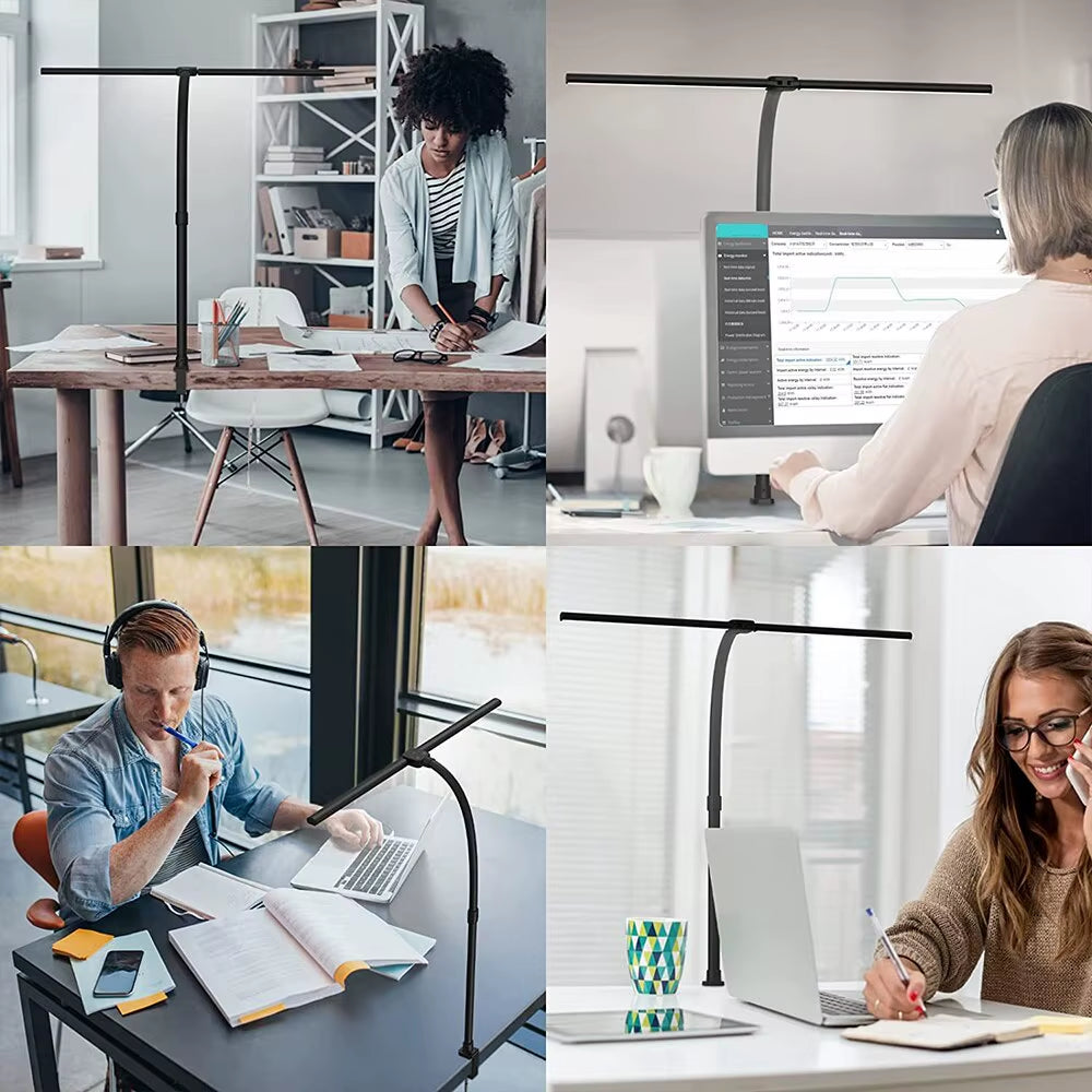 Dual-Head LED Clip-On Desk Lamp with Remote Control - Architect-Style Lighting for Home Office, Featuring 5 Color Modes and 5 Dimming Levels
