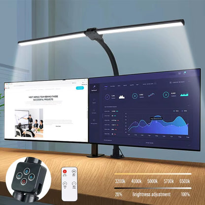 Dual-Head LED Clip-On Desk Lamp with Remote Control - Architect-Style Lighting for Home Office, Featuring 5 Color Modes and 5 Dimming Levels