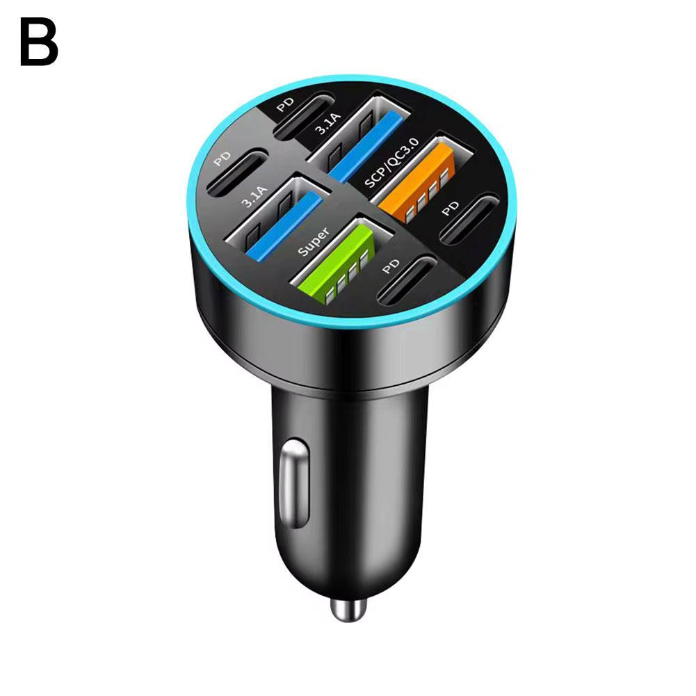 Digital Display Car Charger with 4 USB Ports and 66W Fast Charging PD Adapter for Mobile Phones