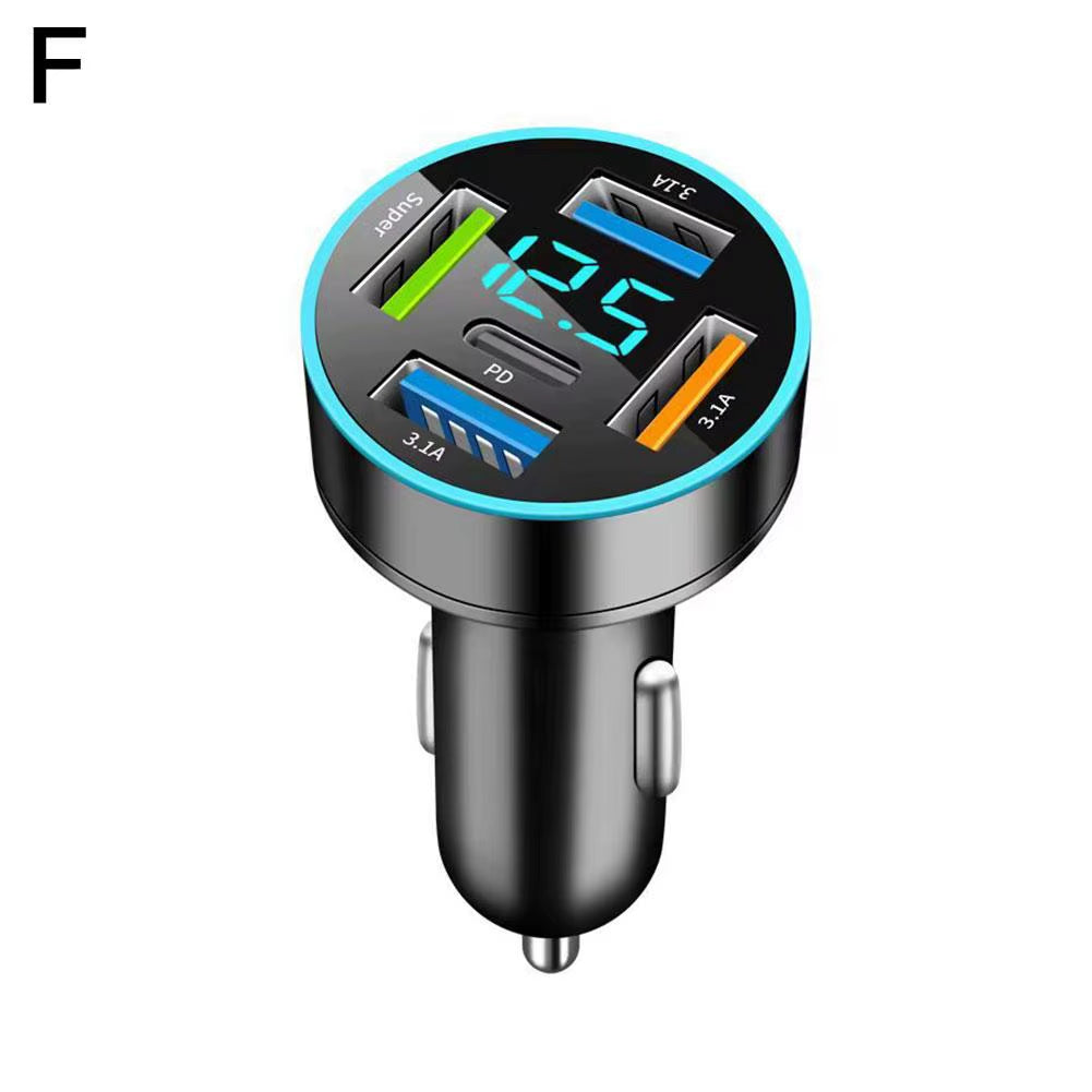 Digital Display Car Charger with 4 USB Ports and 66W Fast Charging PD Adapter for Mobile Phones