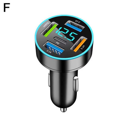 Digital Display Car Charger with 4 USB Ports and 66W Fast Charging PD Adapter for Mobile Phones