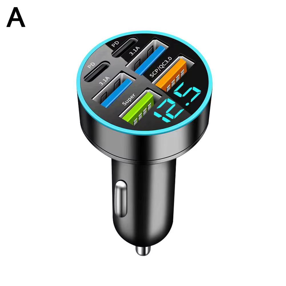 Digital Display Car Charger with 4 USB Ports and 66W Fast Charging PD Adapter for Mobile Phones