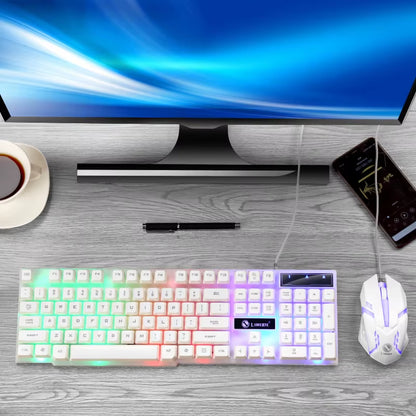 USB Wired Gaming Keyboard and Mouse Set with Rainbow LED Backlighting for PC - Gamer Combo Kit for Home and Office Use