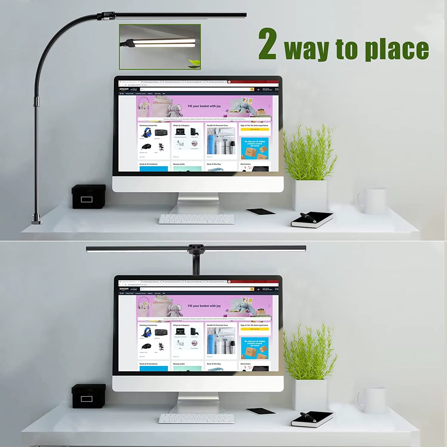 Dual-Head LED Clip-On Desk Lamp with Remote Control - Architect-Style Lighting for Home Office, Featuring 5 Color Modes and 5 Dimming Levels