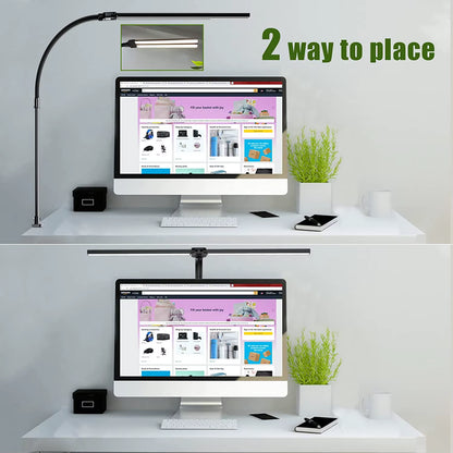 Dual-Head LED Clip-On Desk Lamp with Remote Control - Architect-Style Lighting for Home Office, Featuring 5 Color Modes and 5 Dimming Levels